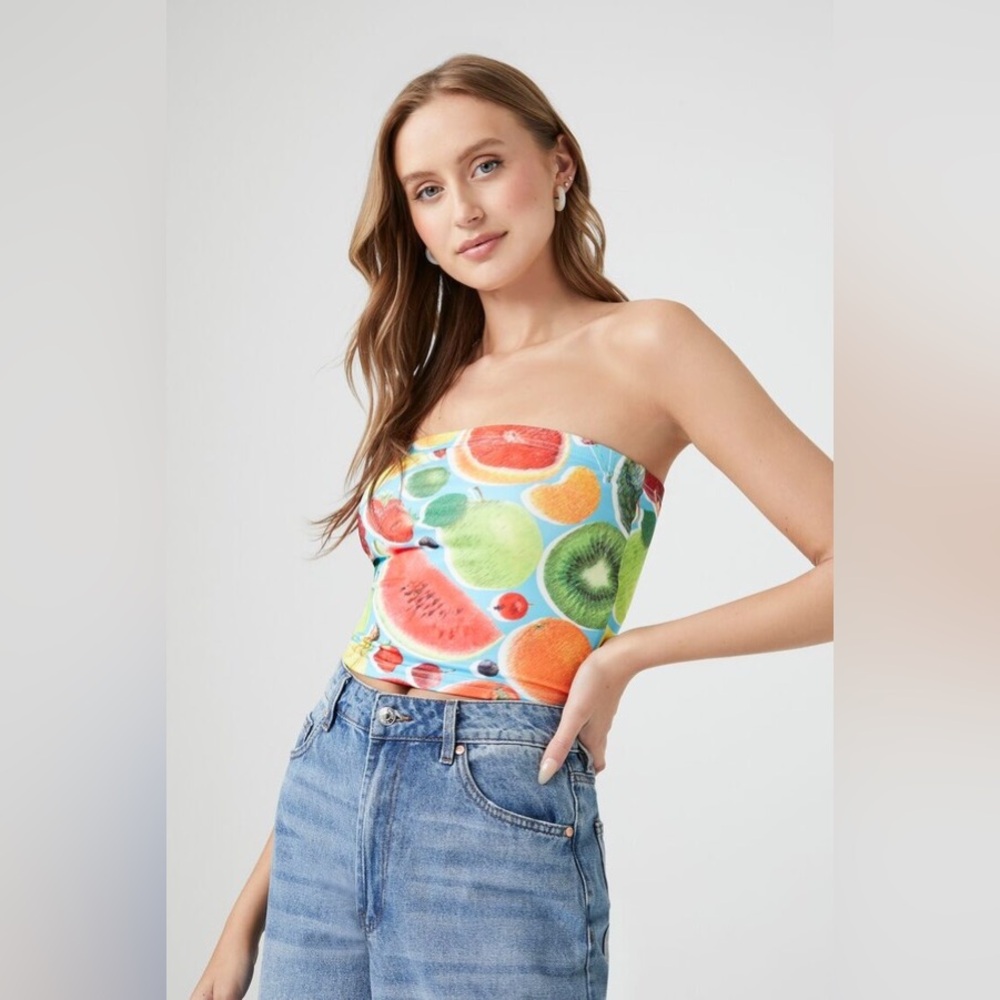 Forever 21 Fruit Print Cropped Tube Top
